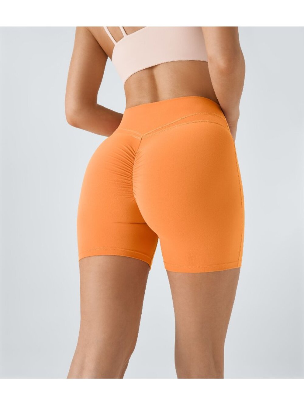 Halara Softlyzero Plush High Waisted Crossover Ruched Yoga Shorts 5'' Orange S